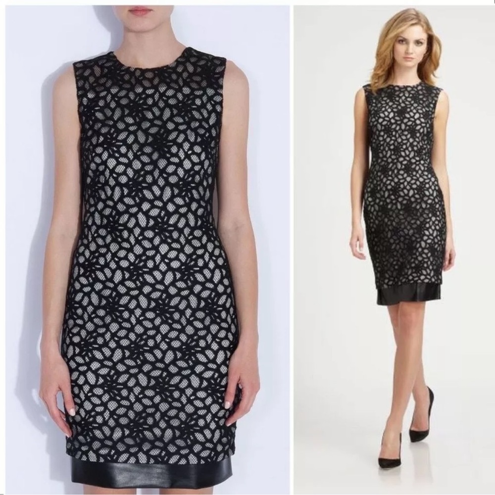 Diane Von Furstenburg Tilda Black Lace Sleeveless Dress w/Vegan Leather  Size 2